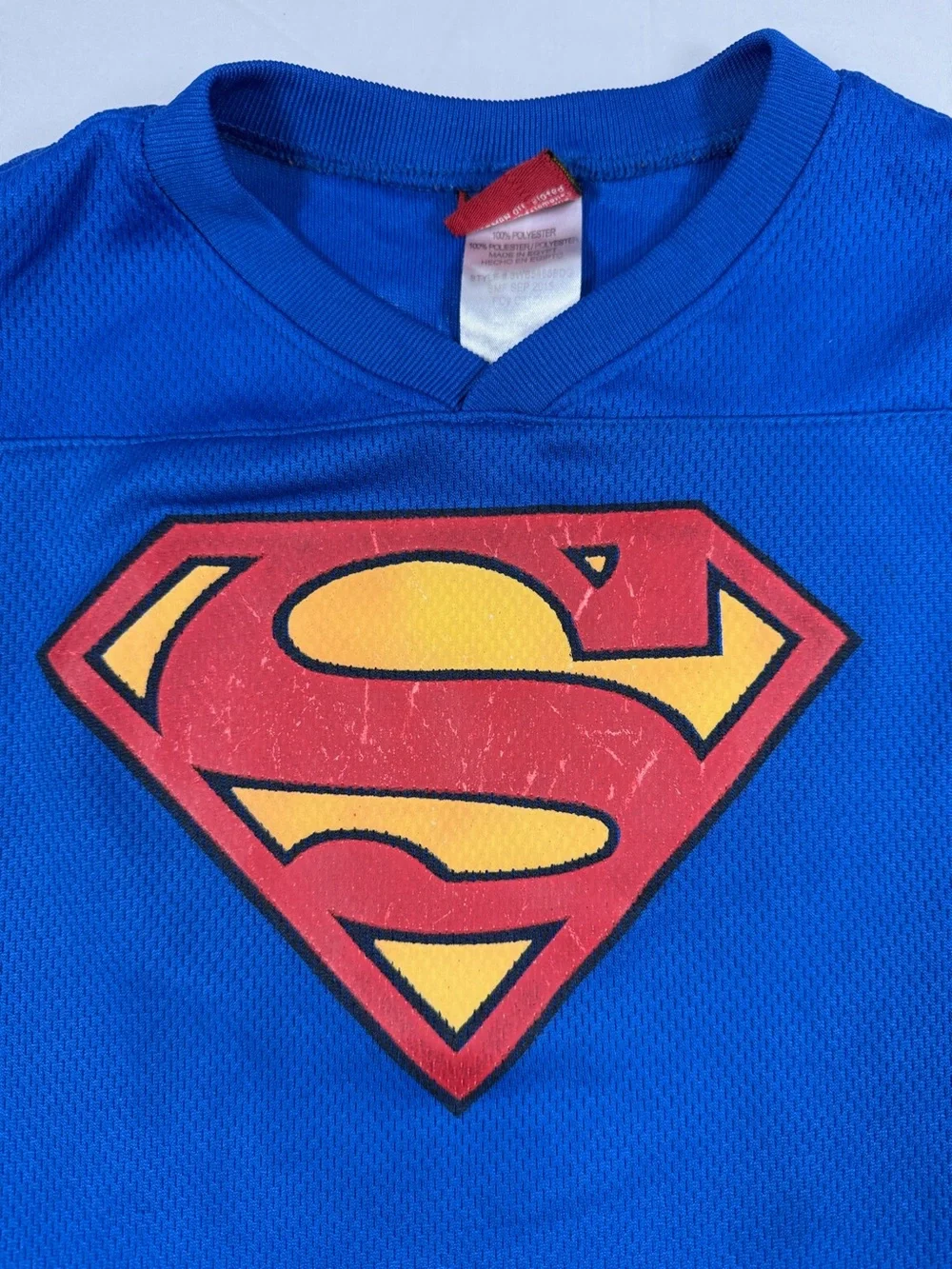 SUPERMAN Football Jersey T-Shirt Toddler 4T Short Sleeve Graphic Tee Superhero